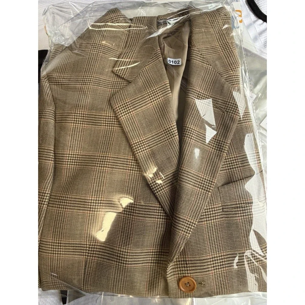 Vintage Santorelli Giorgio3 Mens 40R Wool Blazer Glen Plaid Made Italy 3 Button